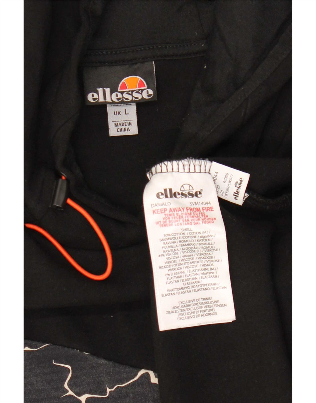 Ellesse Herre Hættetrøje Jumper Stor Sort Geometrisk Bomuld