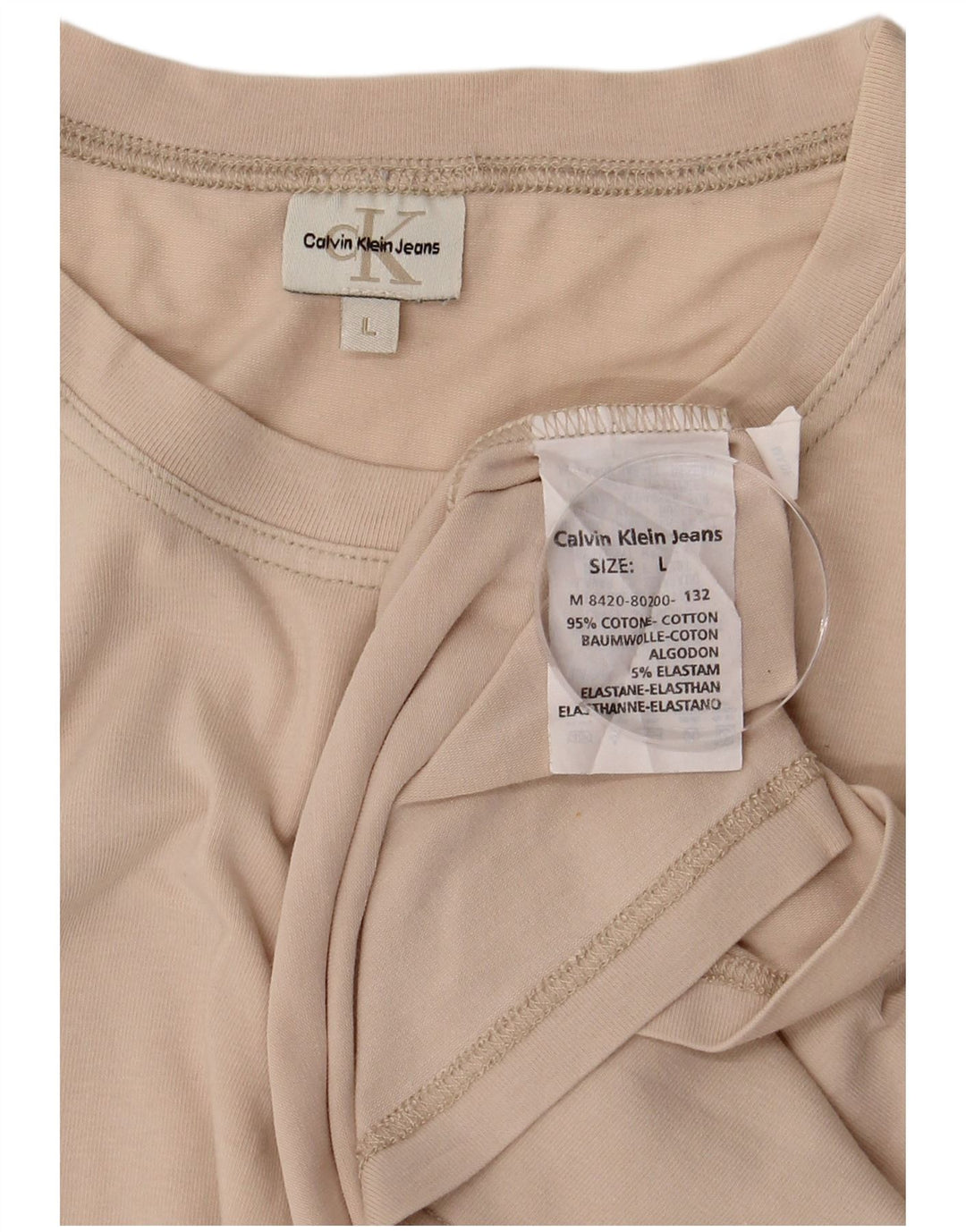 CALVIN KLEIN JEANS Herre T-Shirt Top Stor Beige Bomuld