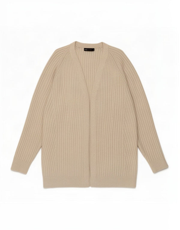 Marks & Spencer Dame Longline Åben Cardigan Sweater UK 16 Large Beige