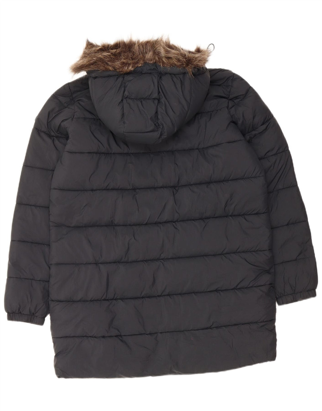 SUPERDRY Polstret frakke med hætte til kvinder UK 14 Stor sort nylon