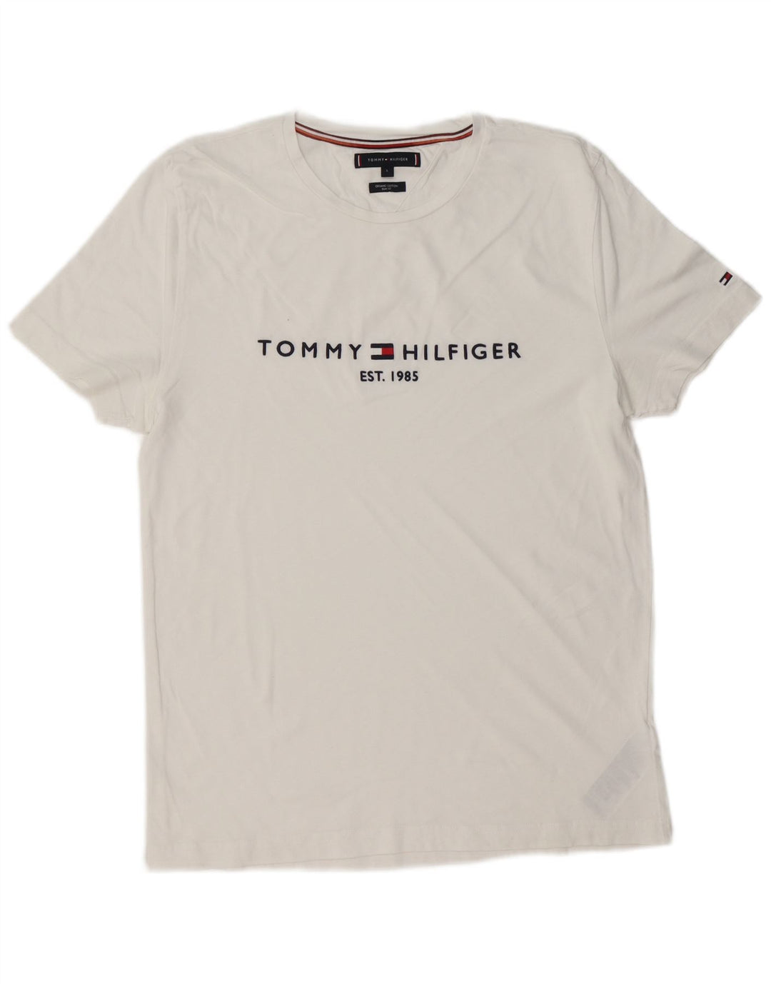 TOMMY HILFIGER Herre Slim Fit Grafisk T-shirt Top Stor hvid bomuld