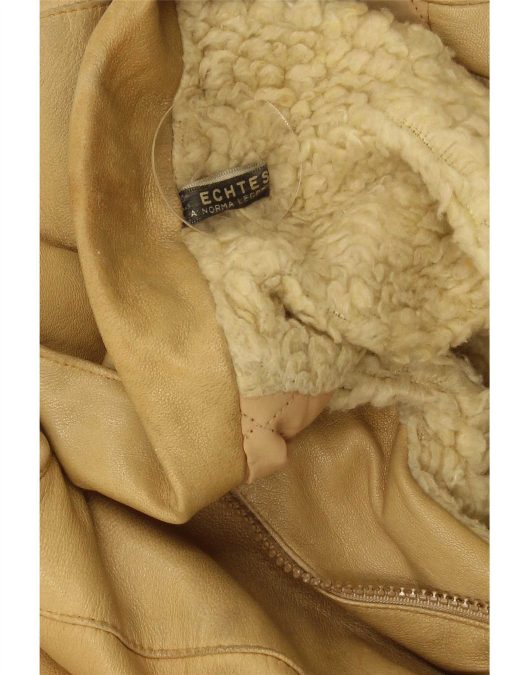 Vintage Herre Sherpa Læderjakke IT 52 XL Beige Læder