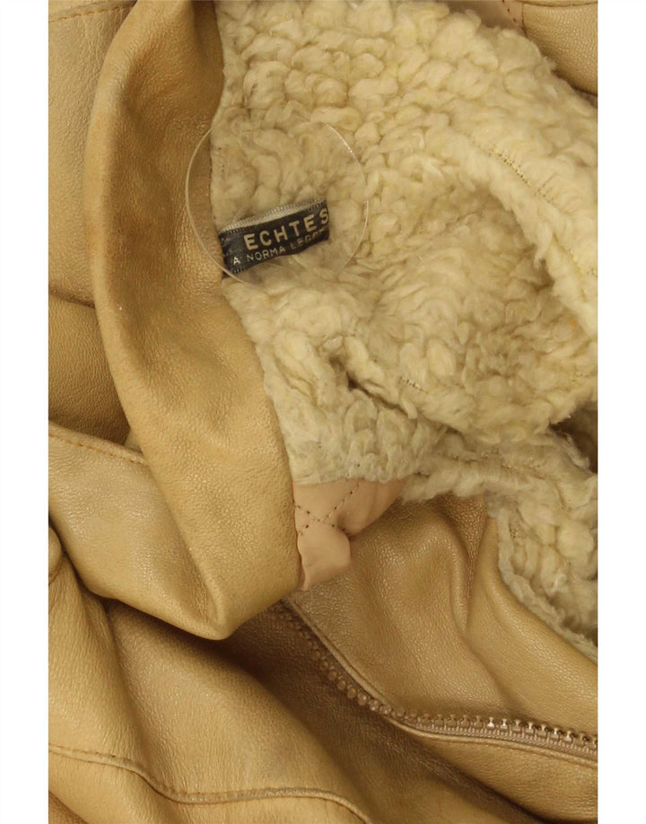Vintage Herre Sherpa Læderjakke IT 52 XL Beige Læder