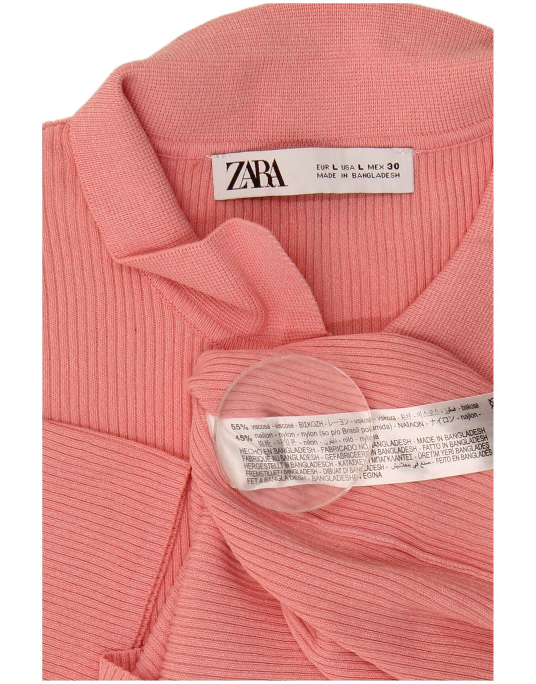 Zara Dame Polo Shirt UK 14 Large Pink Viscose