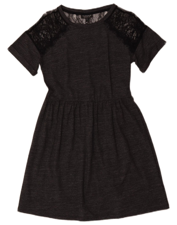 Topshop Dame A-Line Kjole UK 8 Small Grey Flecked Bomuld
