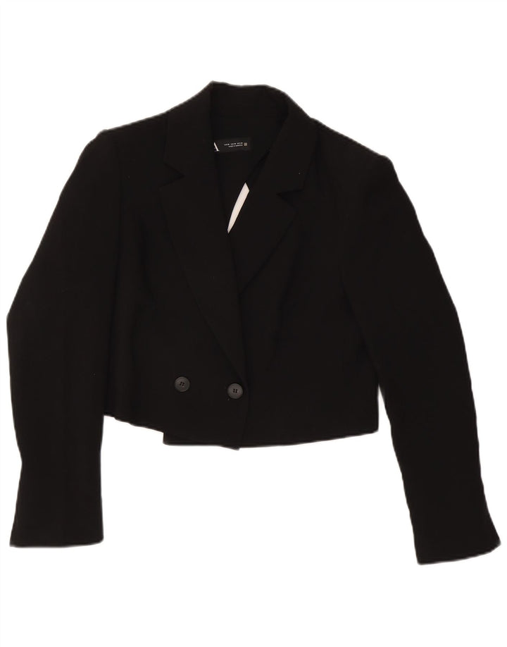 Zara Womens Crop Double Breasted Blazer Jacket UK 14 Medium Black Acetate