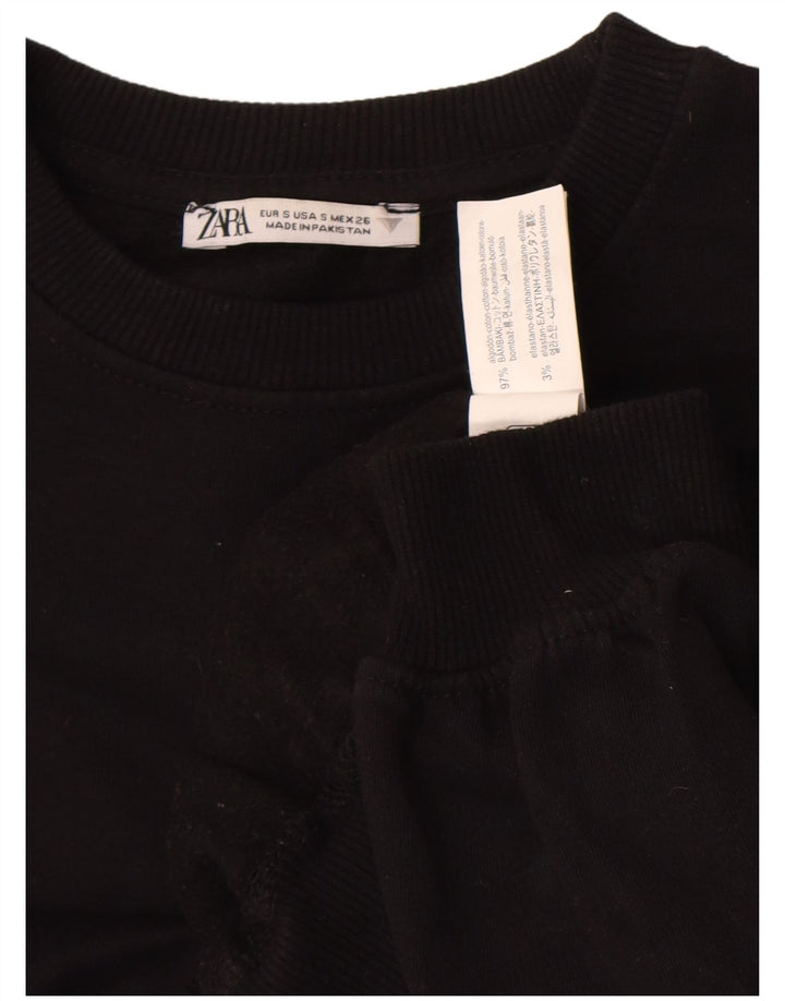 Zara Womens Crop Oversized Sweatshirt Jumper UK 10 Small Black Bomuld