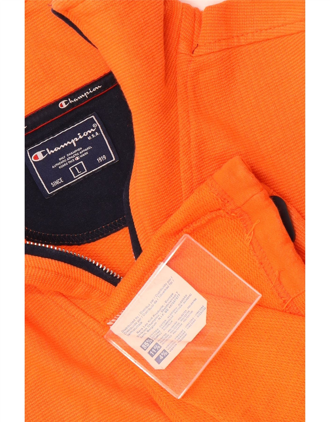 Champion Herre Zip Neck Sweatshirt Jumper Large Orange Bomuld