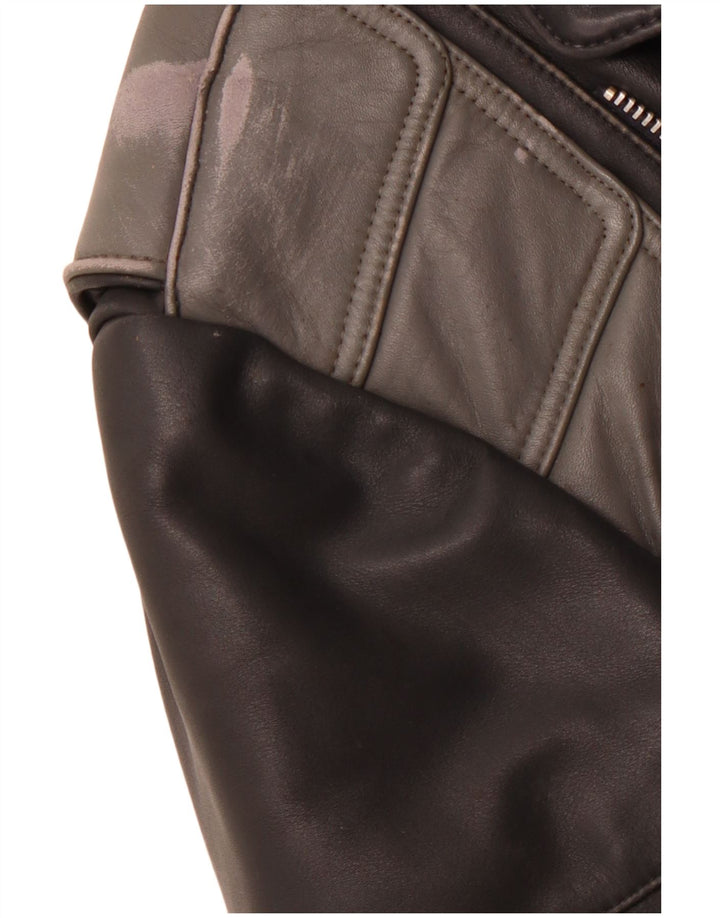 MQP Herre Læder Biker Jacket UK 46 3XL Sort Colourblock Læder