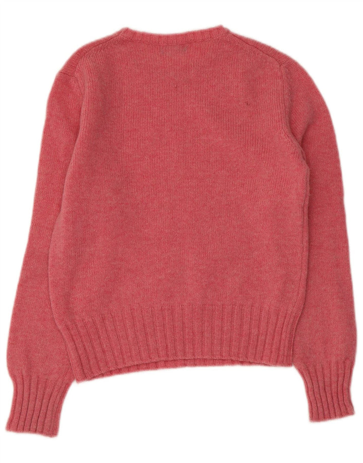 BENETTON Dame Crop Grafisk Boat Neck Jumper Sweater UK 8 Small Pink