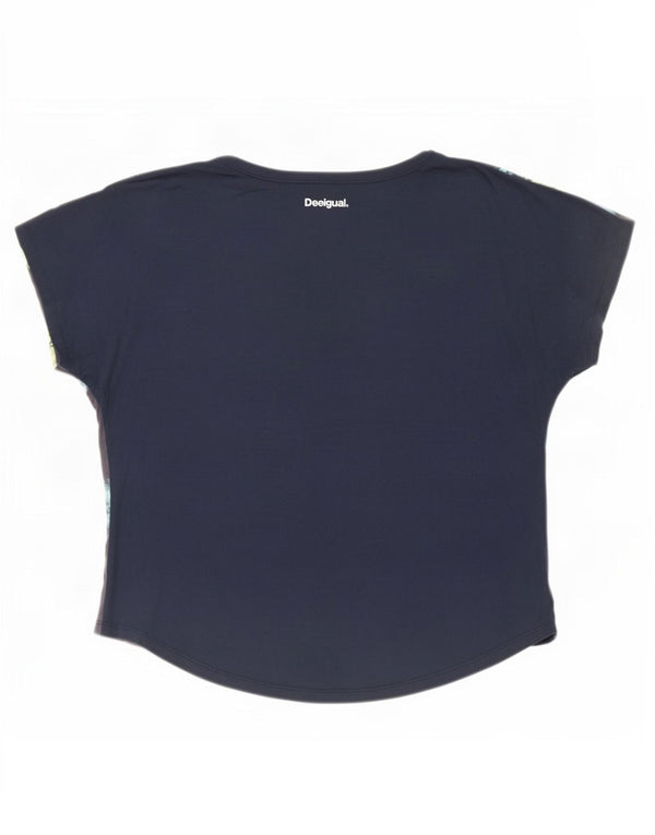 Desigual Dame Oversized grafisk T-shirt Top UK 14 Medium Navy Blue Floral