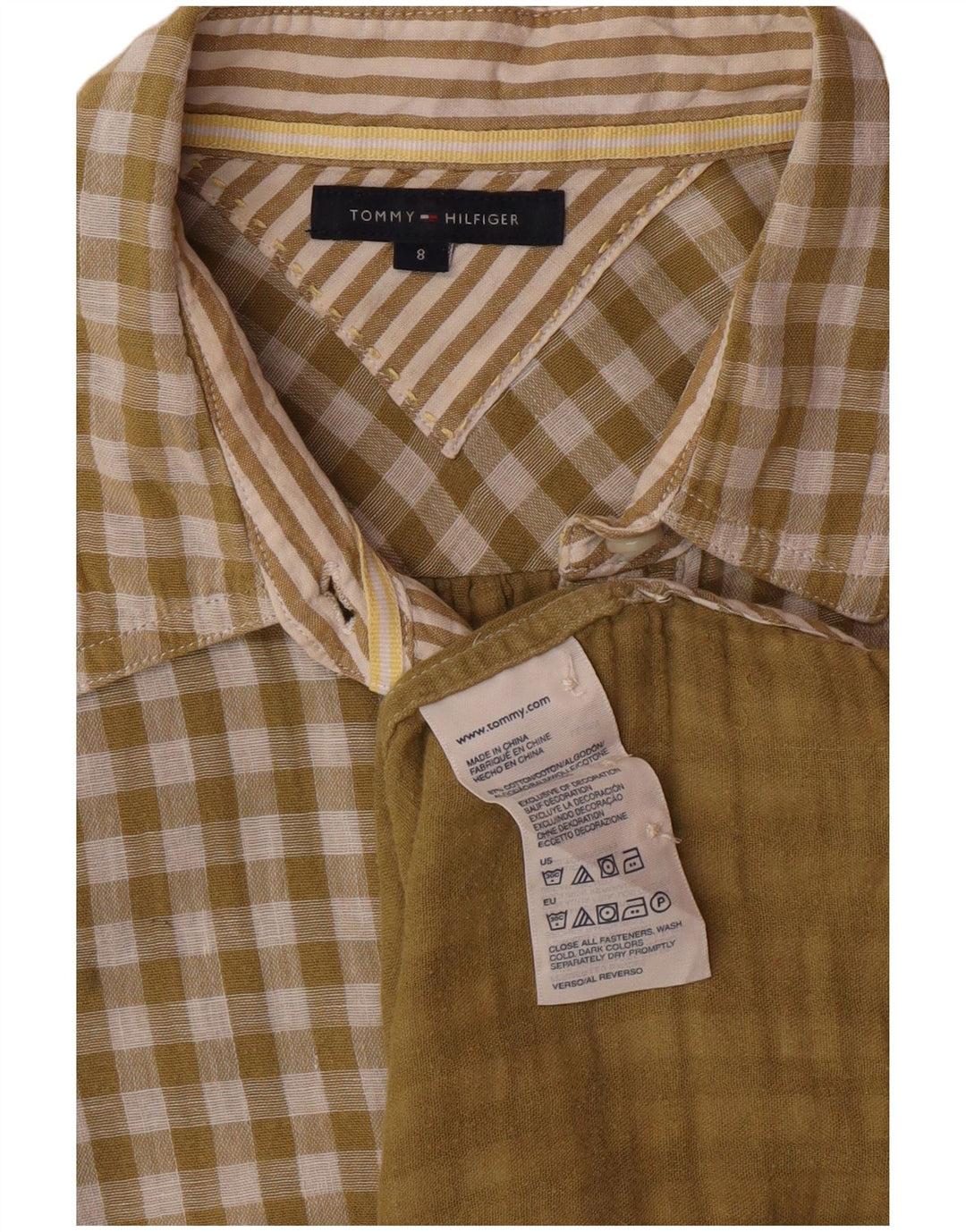 TOMMY HILFIGER Longline skjorte til kvinder US 8 Medium Green Gingham Cotton