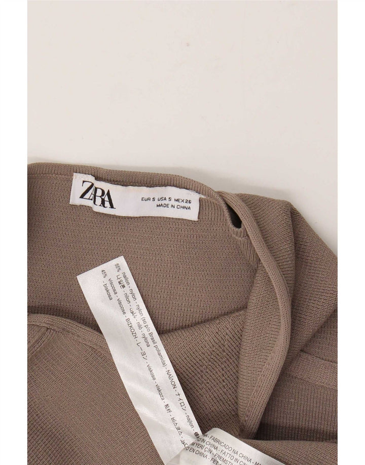 Zara Womens Crop stropløs top UK 8 Lille brun nylon
