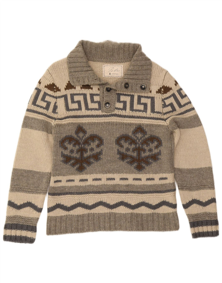 Vintage Herre Button Neck Jumper Sweater IT 50 Medium Grey Fair Isle