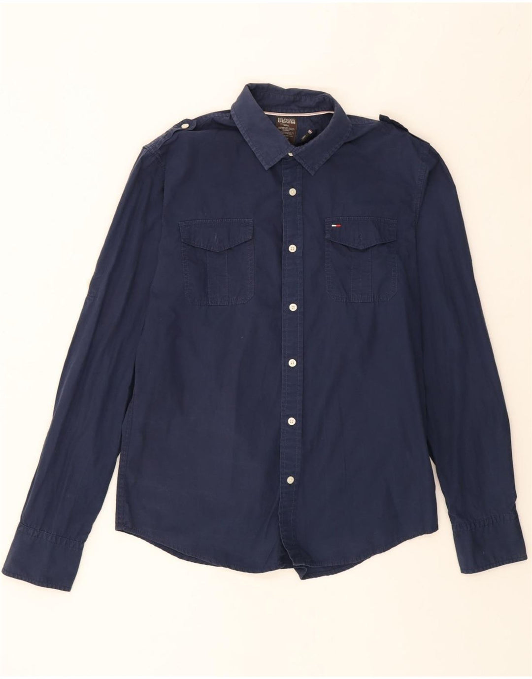 TOMMY HILFIGER Mens Military Shirt Large Navy Blue Cotton Vintage Tommy Hilfiger and Second-Hand Tommy Hilfiger from Messina Hembry 
