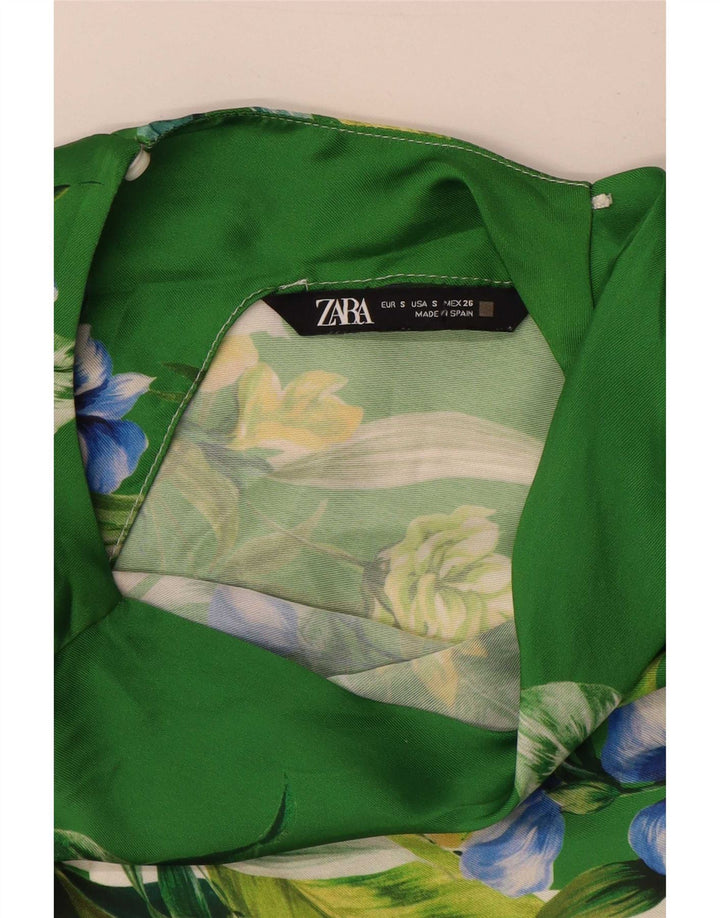 Zara Dame Oversized Bluse Top UK 10 Small Green Floral