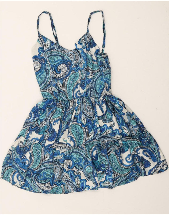 VINTAGE Womens Slip Dress UK 8 Small Blue Paisley Polyester Vintage Vintage and Second-Hand Vintage from Messina Hembry 