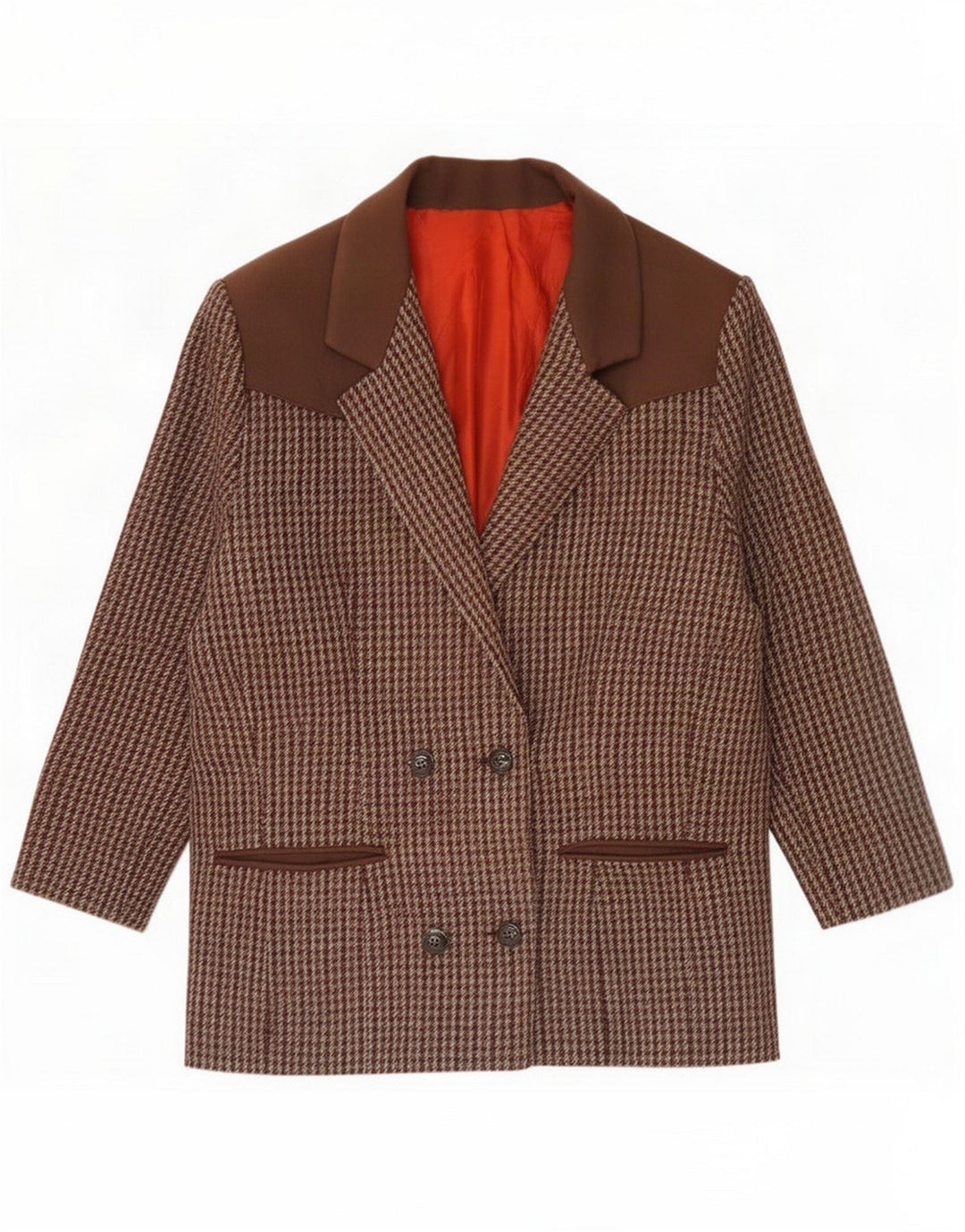 Vintage Dame Dobbeltradet Blazer Jacket UK 16 Large Brown Houndstooth