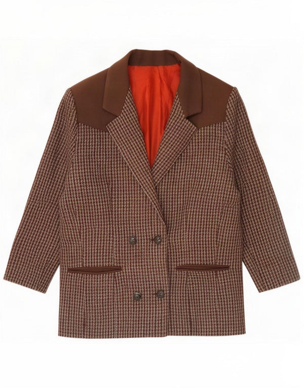 Vintage Dame Dobbeltradet Blazer Jacket UK 16 Large Brown Houndstooth