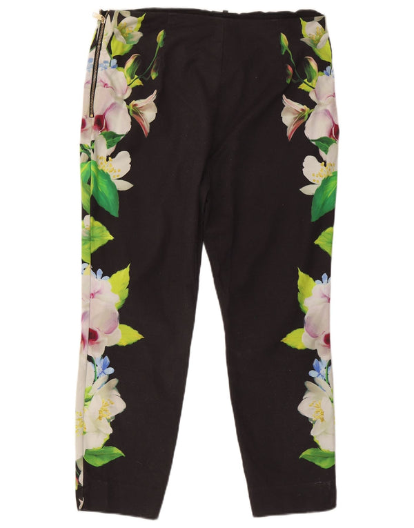 Ted Baker Womens Cropped Trousers Size 4 Large W32 L24 Black Floral Cotton