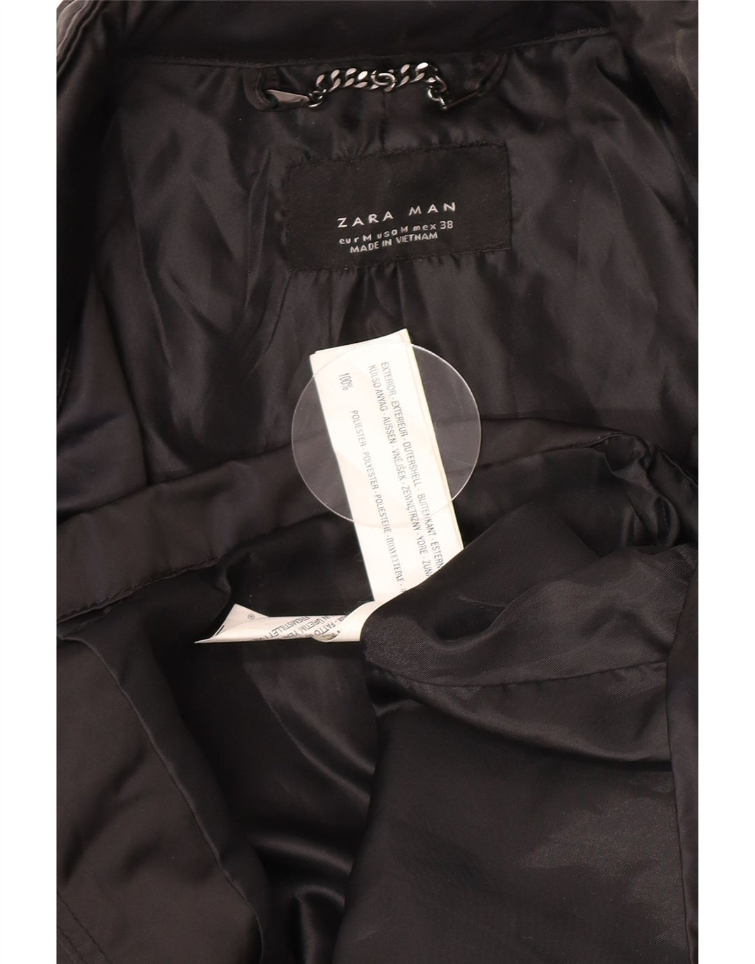 Zara Herre Hooded Utility Jacket UK 38 Medium Black Polyester