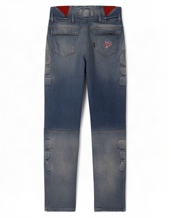 Giali Dame Motorcykel Slim Jeans IT 50 XL W36 L32 Blå Blomster Bomuld