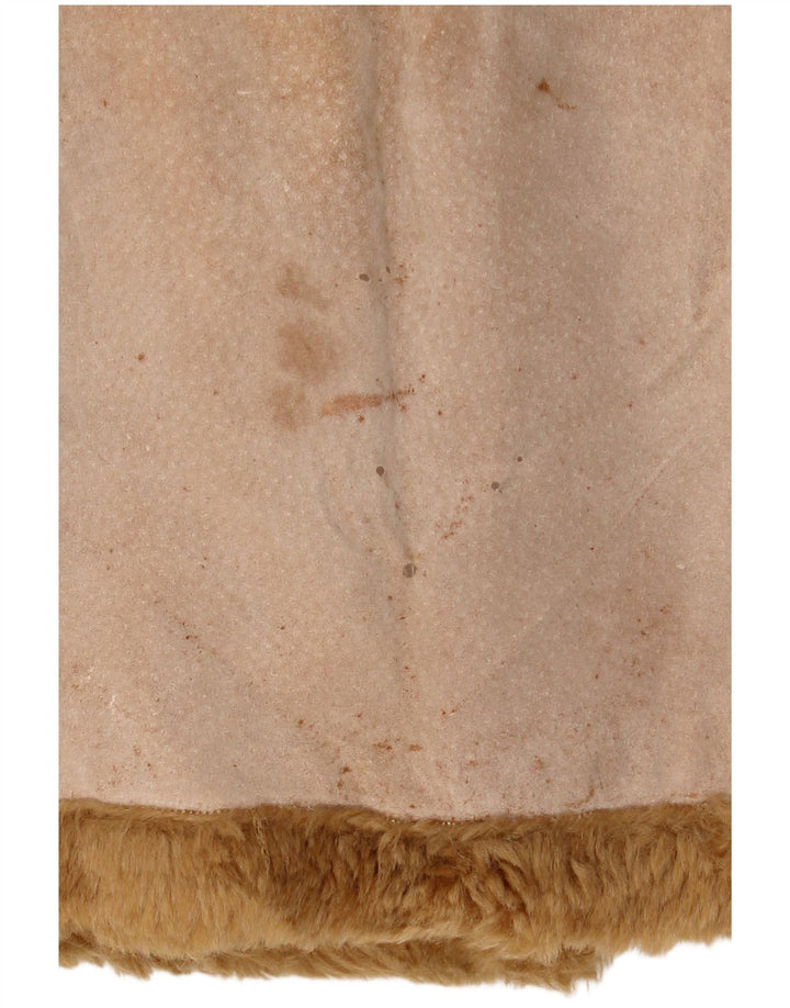 Zara Dame Shearling Jacket UK 14 Medium Beige Læder