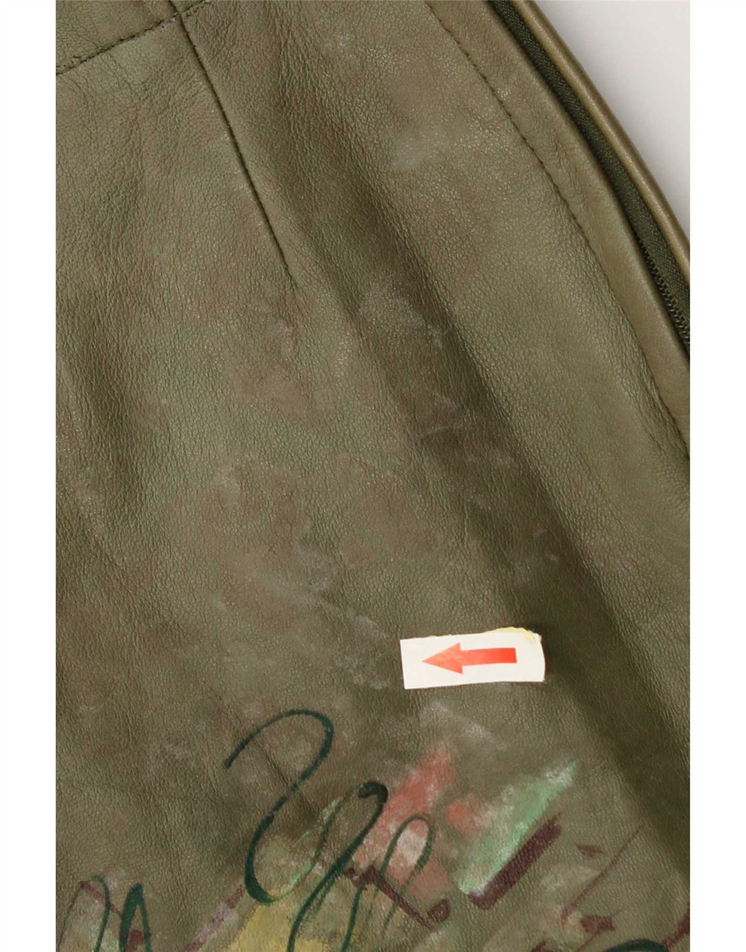 Vintage Kvinders Grafisk Mini Lædernederdel W26 Small Khaki