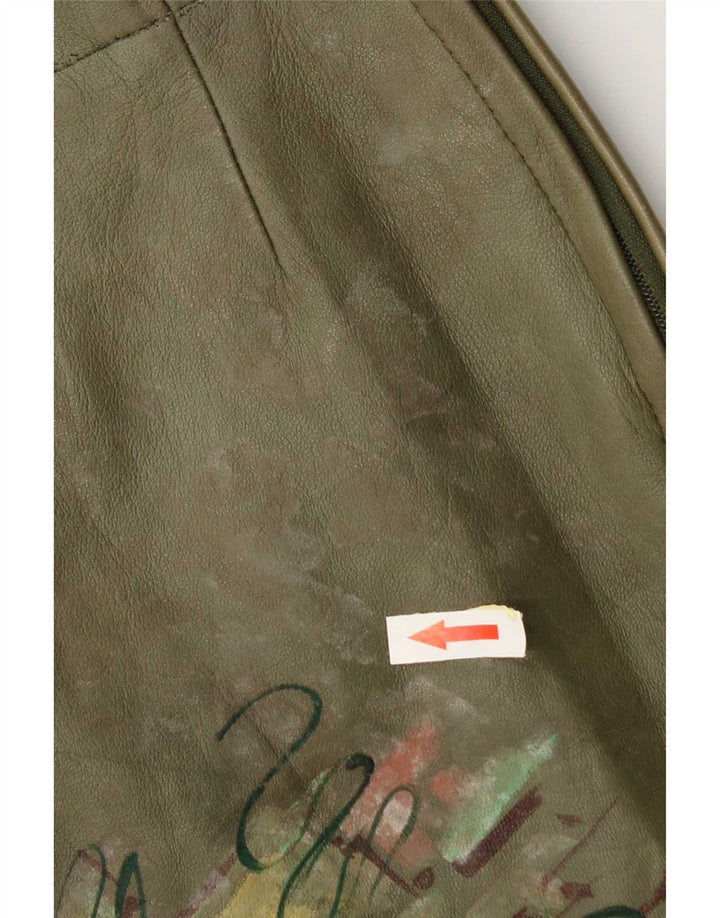 Vintage Kvinders Grafisk Mini Lædernederdel W26 Small Khaki