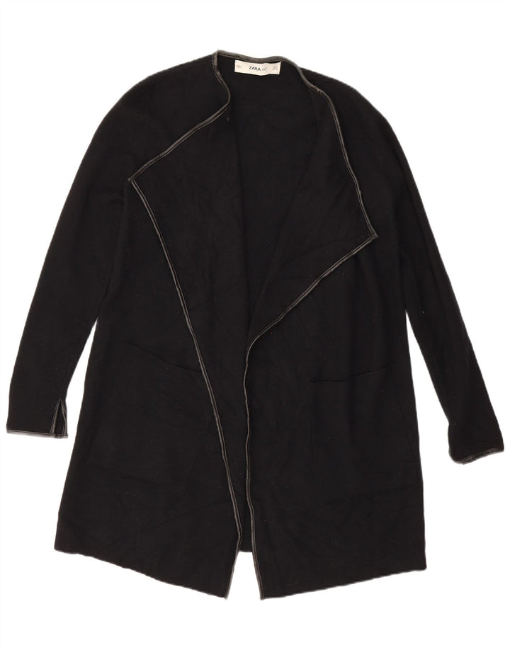 Zara Womens Longline Open Cardigan Sweater UK 14 Medium Black