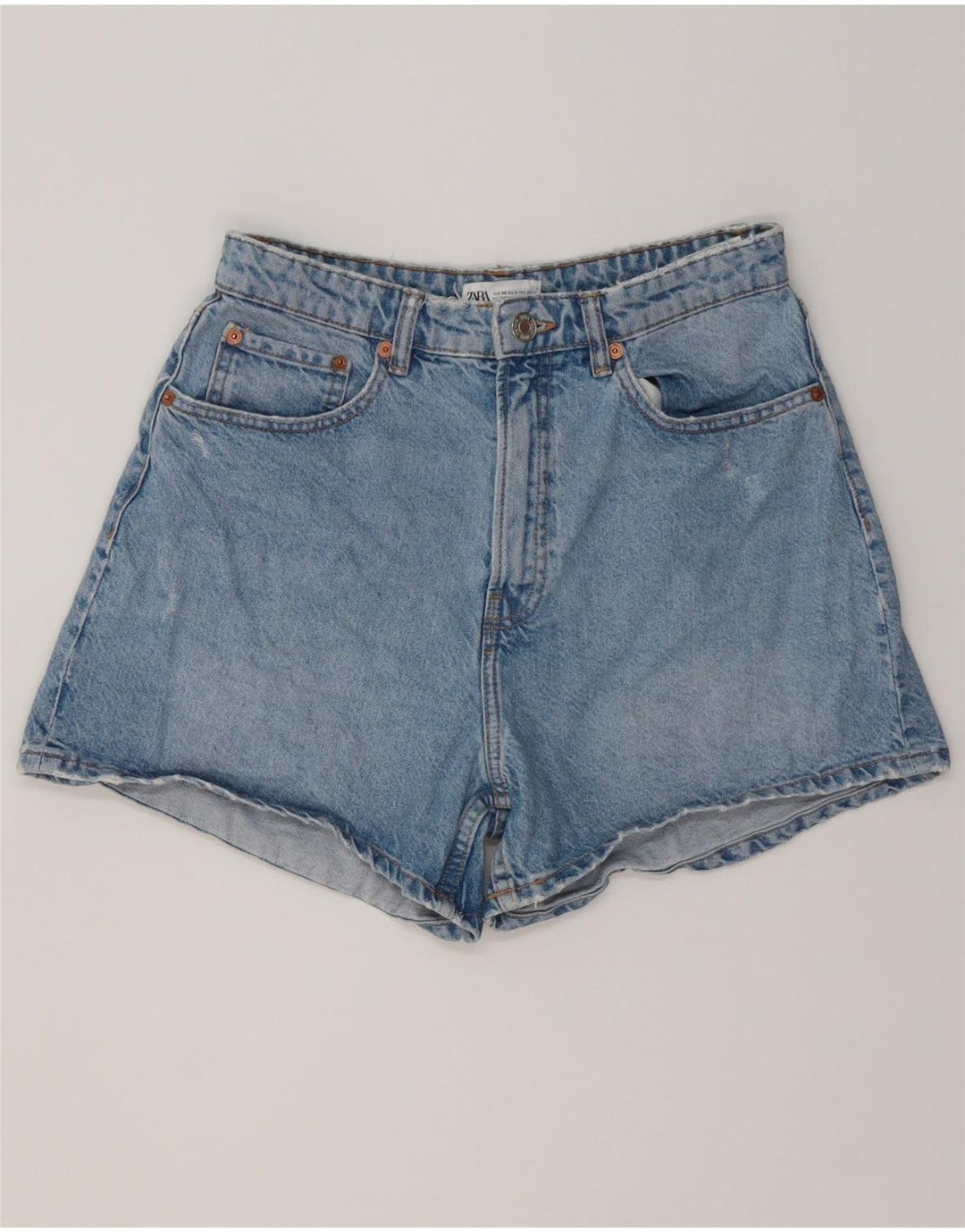 ZARA Dames Distressed Denim Shorts EU 40 Medium W30 Blue Cotton