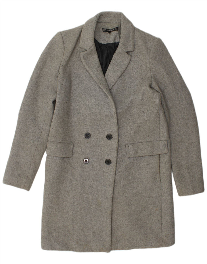 Zara Dame Dobbeltradet Frakke UK 14 Medium Grey Polyester