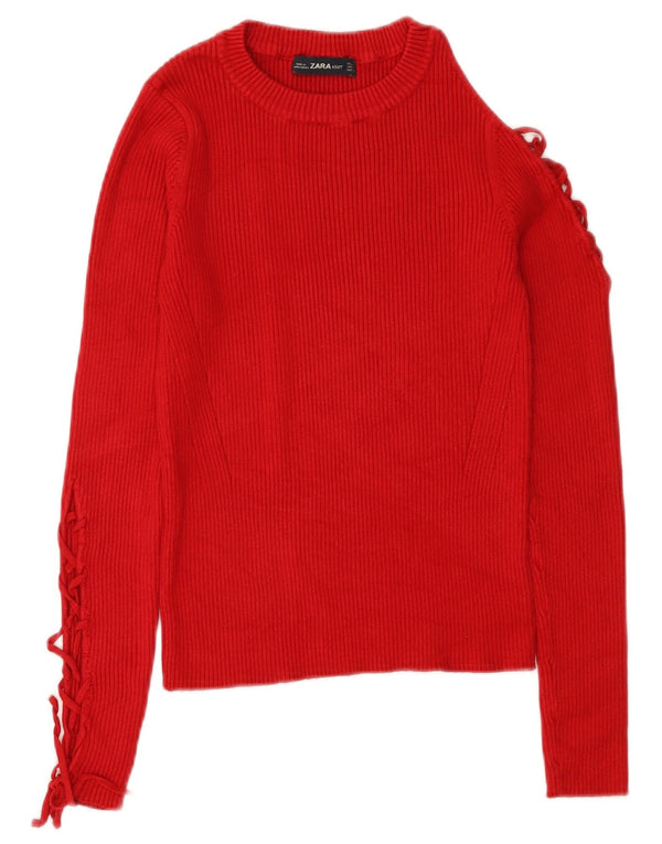 Zara Womens Crop Boat Neck Jumper Sweater UK 12 Medium Red