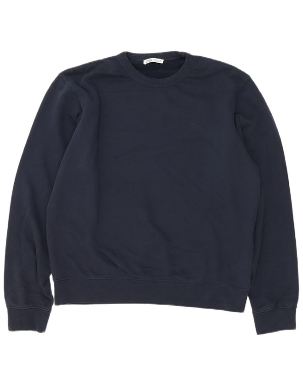 Zara Dame Oversized Sweatshirt Jumper UK 14 Medium Navy Blue Bomuld