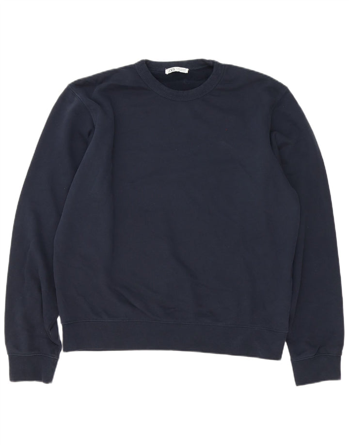 Zara Dame Oversized Sweatshirt Jumper UK 14 Medium Navy Blue Bomuld