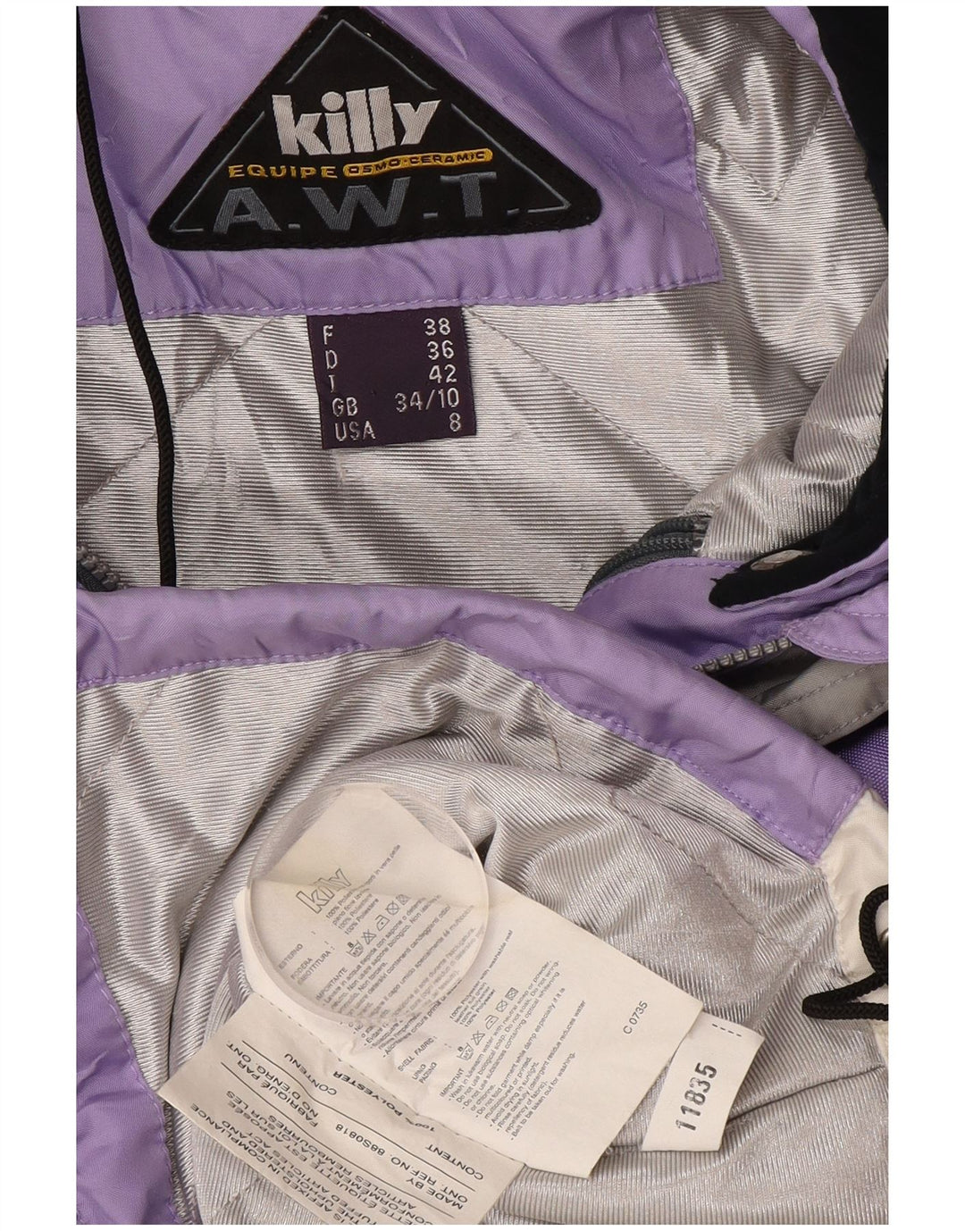 Killy Dame Hætte Skijakke UK 10 Lille Lilla Colourblock Polyester