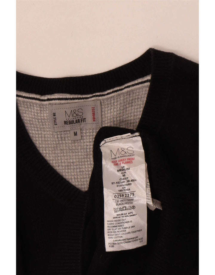 Marks & Spencer Herre Regular Fit V-hals sweater Medium Sort Bomuld