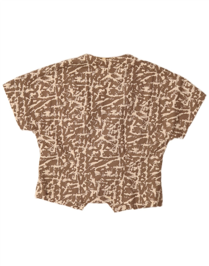 Vintage kvinders abstrakt mønster kortærmet skjortebluse UK 16 Large Brown