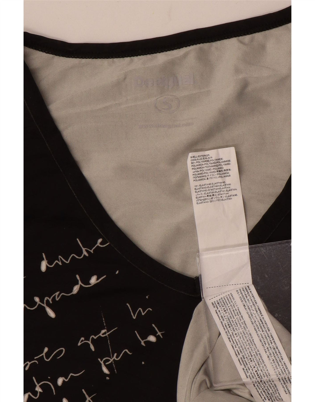 Desigual Dame Grafisk T-Shirt Top UK 10 Lille sort polyamid