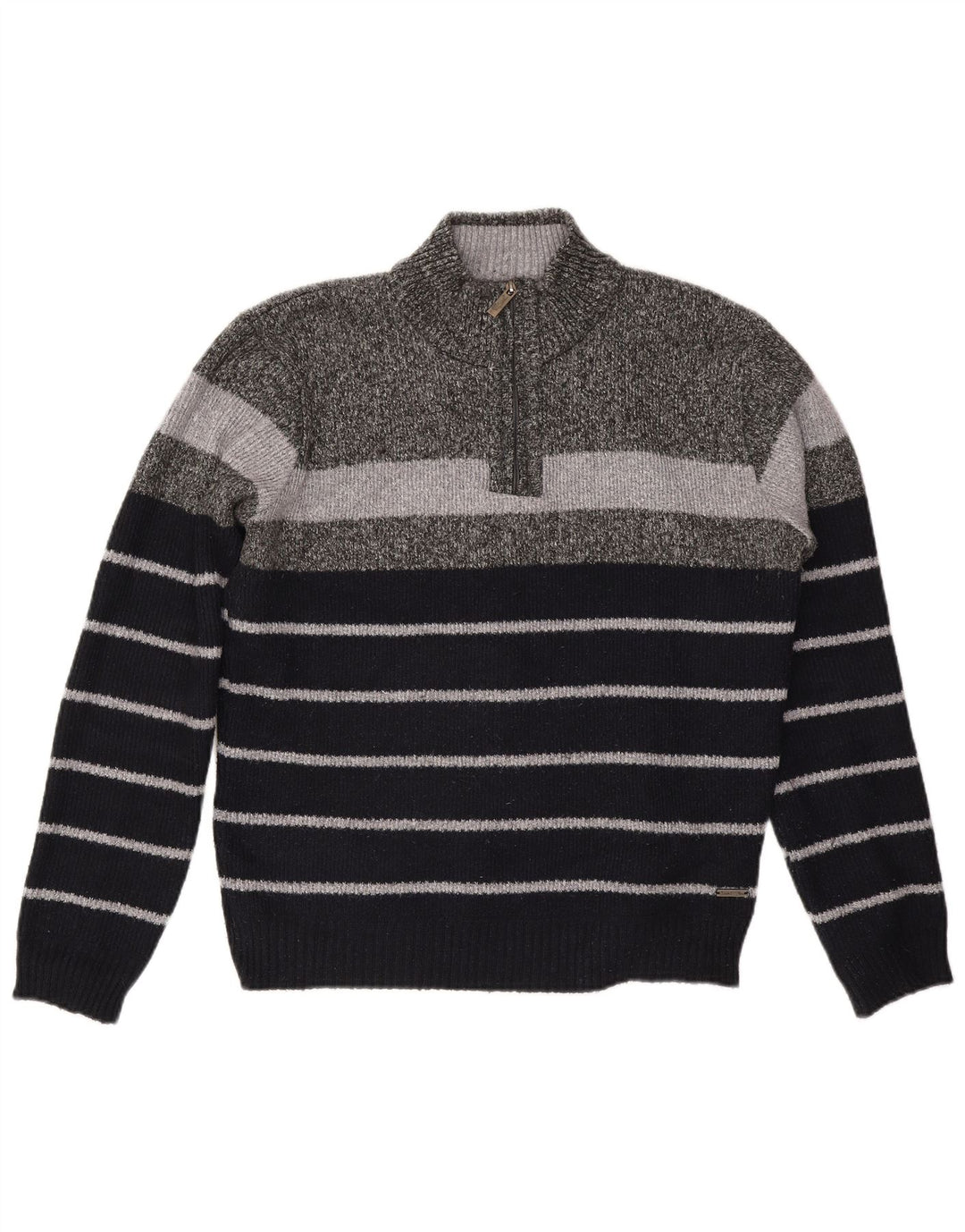 Pierre Cardin Herre Zip Neck Jumper Sweater XL Grå Stribet Polyester