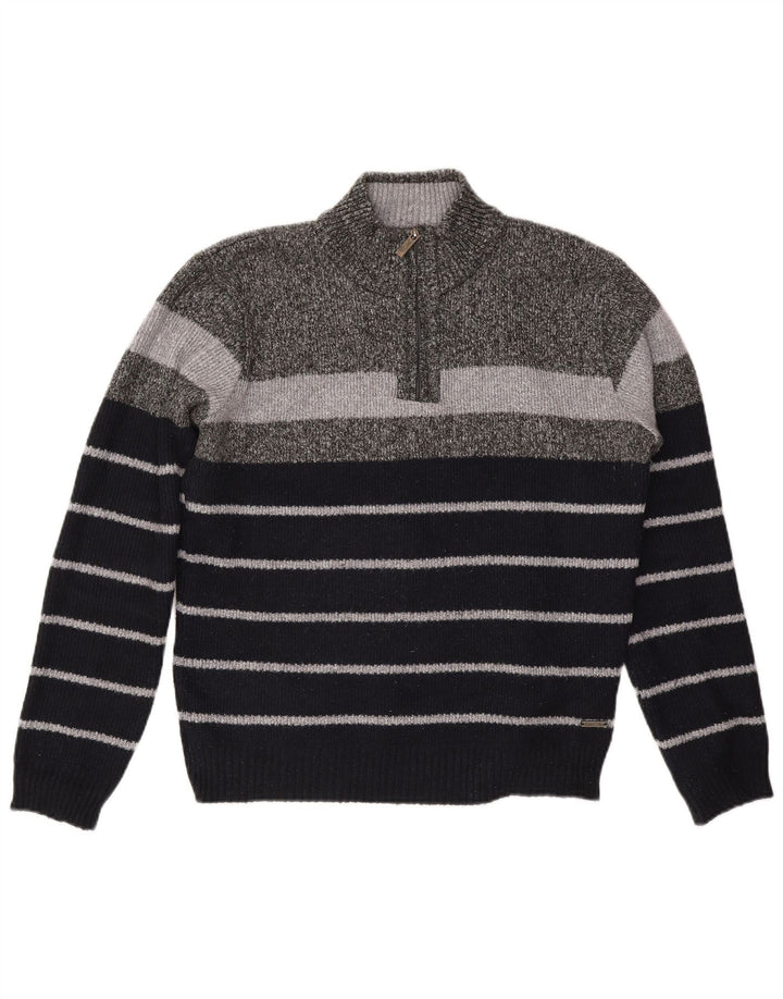 Pierre Cardin Herre Zip Neck Jumper Sweater XL Grå Stribet Polyester