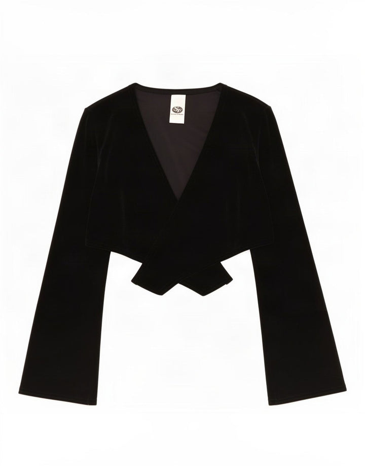 Vintage dame velour Bolero Top UK 10 Lille sort polyester