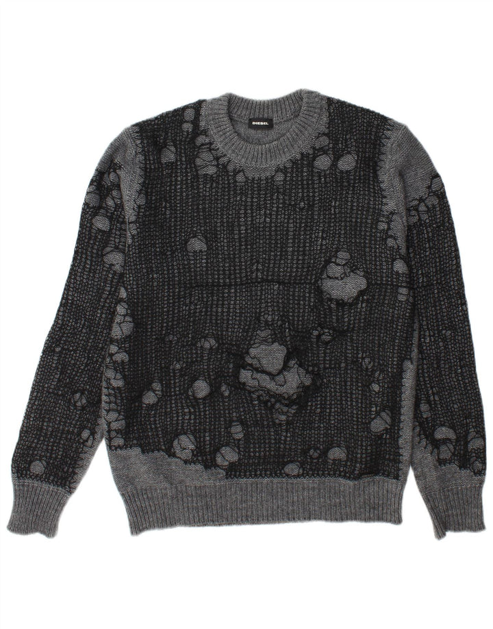Diesel Herre nødlidende Crew Neck Jumper Sweater Stor Grå Akryl
