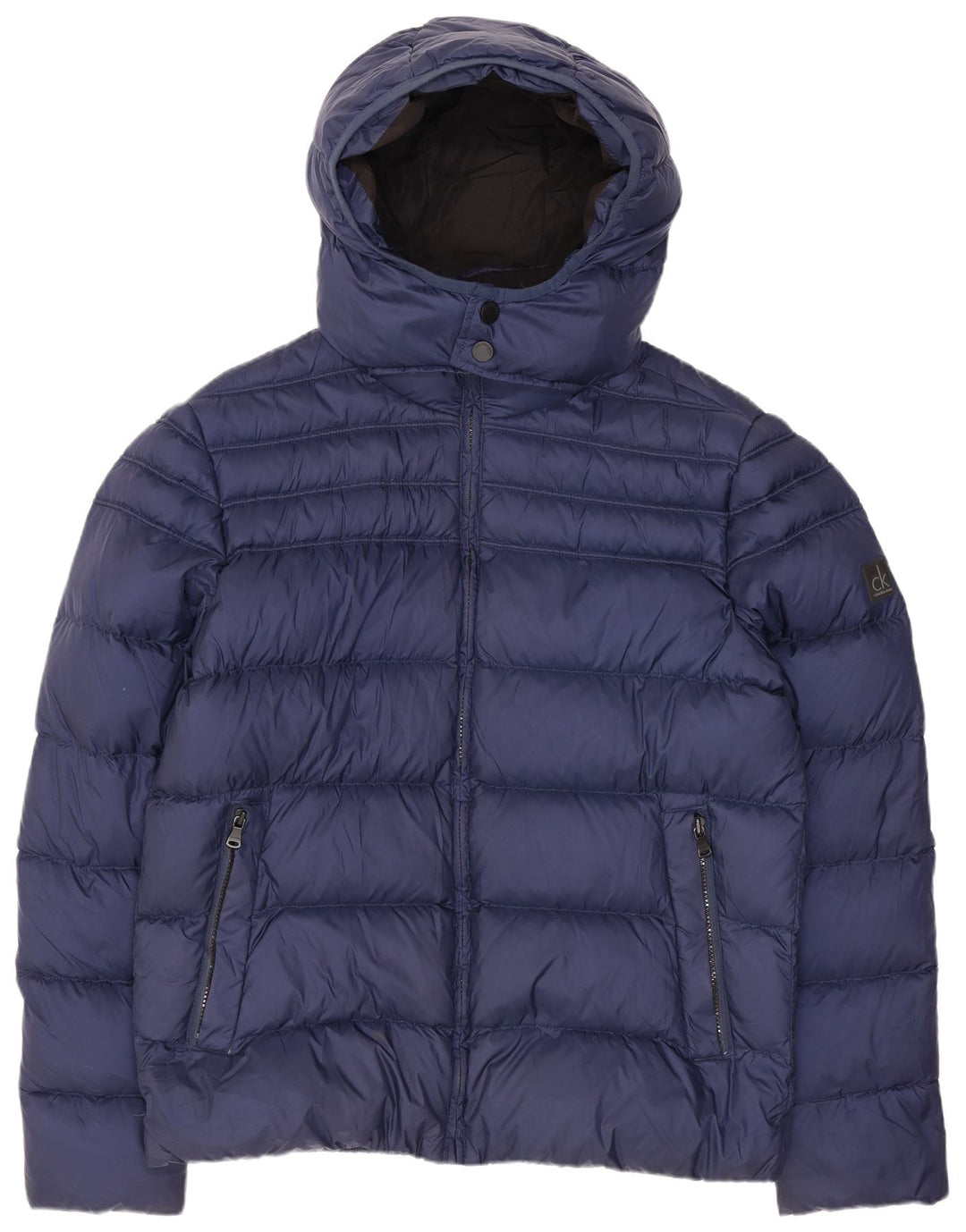 CALVIN KLEIN JEANS Herre hættepolstret jakke UK 40 Stor marineblå nylon