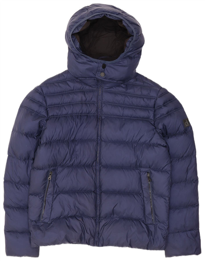 CALVIN KLEIN JEANS Herre hættepolstret jakke UK 40 Stor marineblå nylon