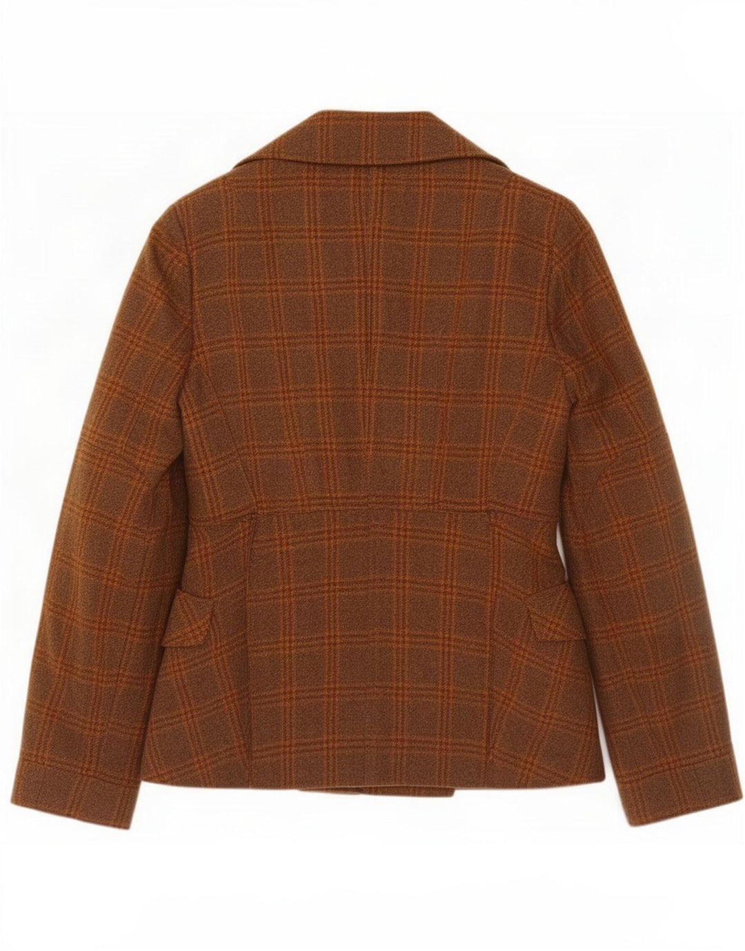 Stefanel Dame Double Breasted Blazer Jacket UK 10 Lille brun ternet uld
