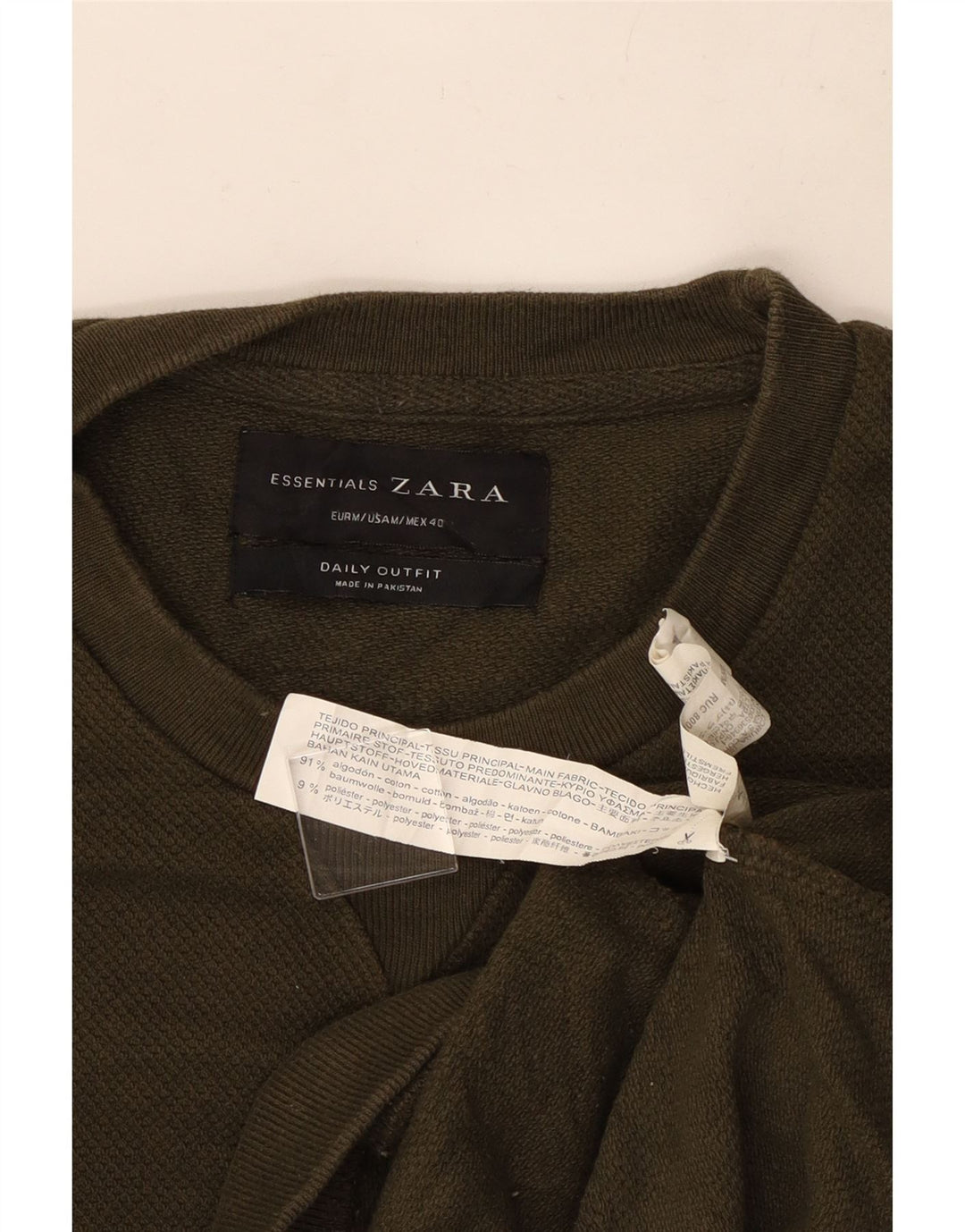 Zara Herre trøjetrøje med rund hals Medium Khaki Bomuld