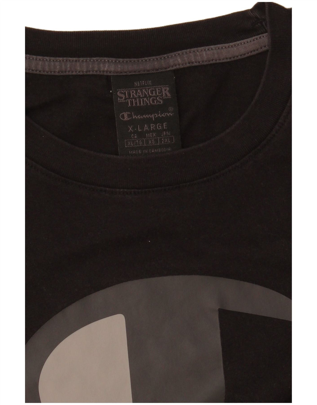 Champion Herre Stranger Things Grafisk T-Shirt Top XL Sort