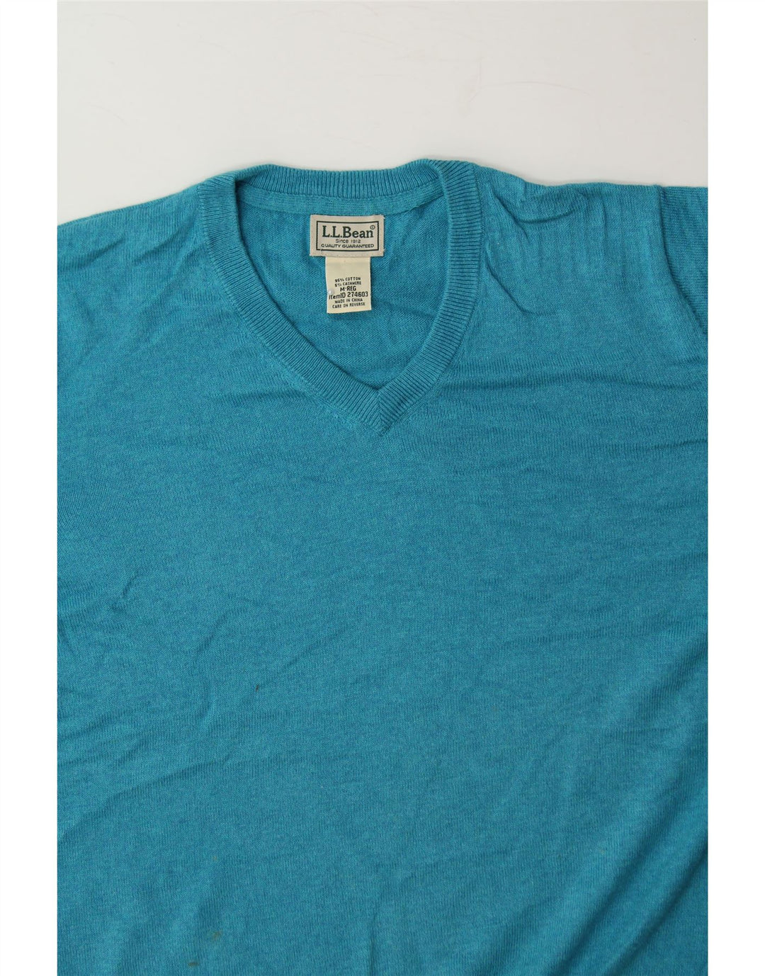 L.L.BEAN Mens V-Neck Jumper Sweater Medium Blue Cotton Vintage L.L.Bean and Second-Hand L.L.Bean from Messina Hembry 