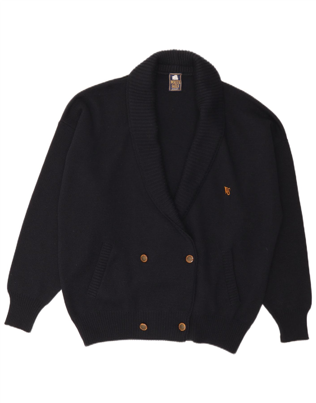 White Sails Herre Oversized Cardigan Sweater US 6 Medium Navy Blue Wool